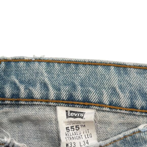 Vintage Levi's Made in USA 555 Size 33 Light Discolored Denim Cropped Raw Hem - Picture 9 of 10